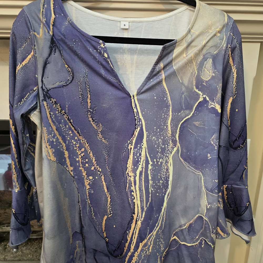 Abstract Blue and Gold Blouse